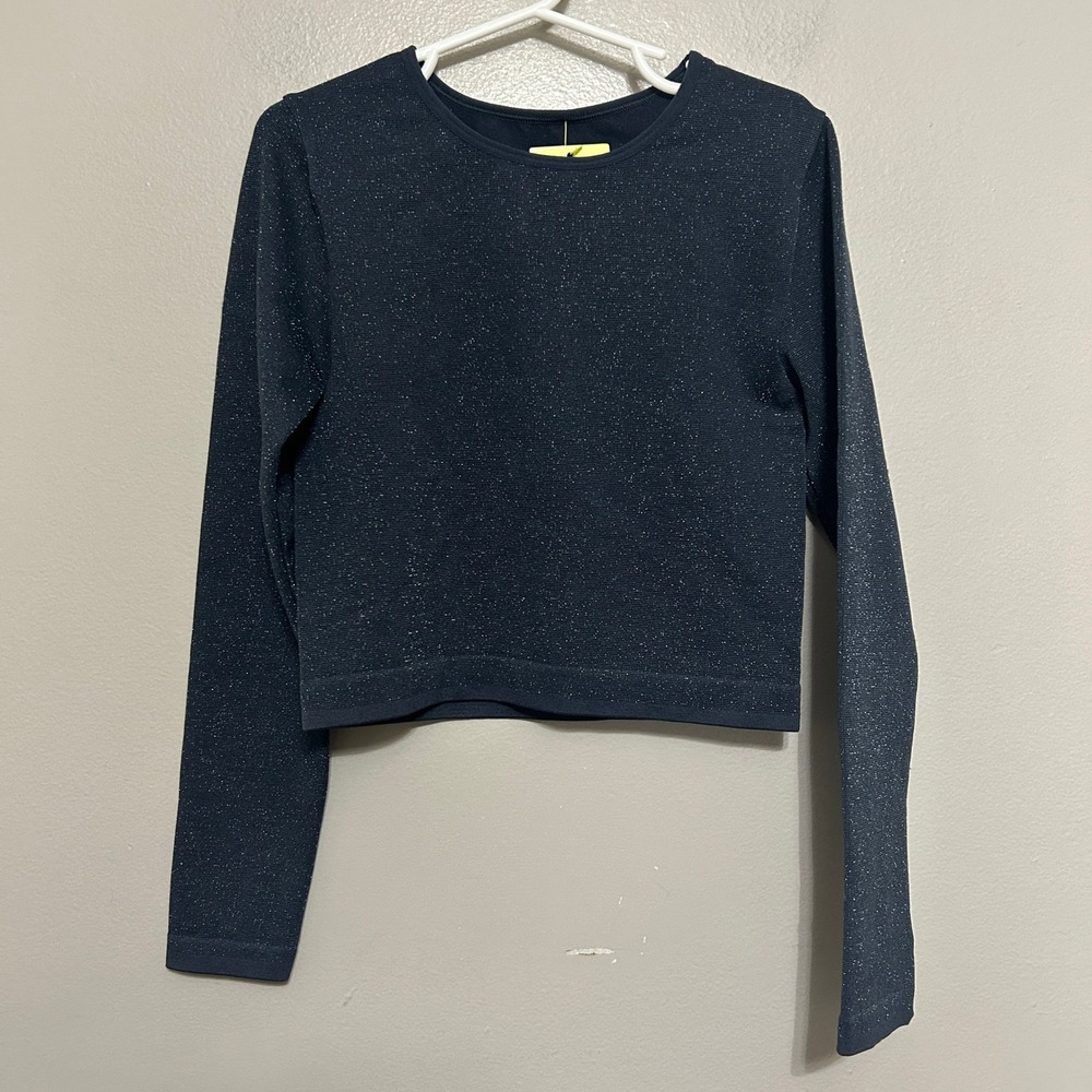 All In Motion Seamless LS Tee Girl M 8 Blue Sparkle NWT Cropped Athletic Stretch